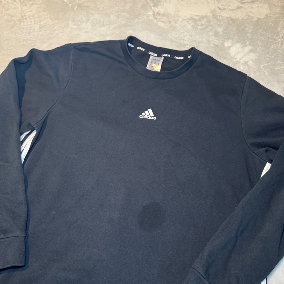 Adidas Essentials Crewneck Sweatshirt Mens XL Black White 3-Stripe Logo Pullover - Picture 2 of 10
